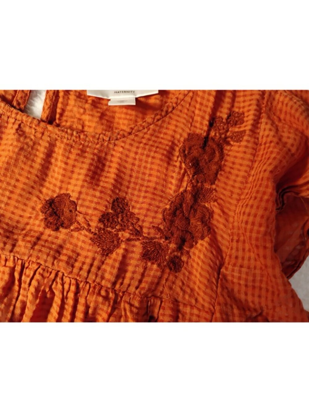 Motherhood Embroidered Maternity Blouse Boho Checked Flutter Sleeve Prairie XL - Picture 4 of 8